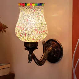 Devansh White & Blue Textured Metal Traditional Wall Lamp-16