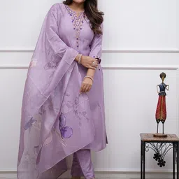 KALINI Floral Embroidered V-Neck Straight Kurta With Trousers & Dupatta-13
