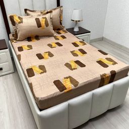Pure Decor Brown & Grey Geometric Pure Cotton 260 TC Single Bedsheet 1.73 m x 2.36 m-image-103