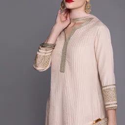 Inddus Women Pink Floral Striped Yoke Embroidered with Palazzos & With Dupatta-33