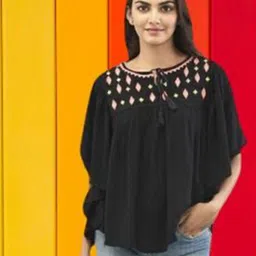 OOTPTAANG Women Tie-Up Neck Embroidered Kaftan Top-image-76