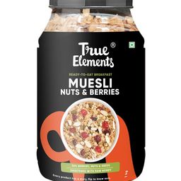 True Elements Crunchy Nuts & Berries Muesli 1kg | Cereal for Breakfast | Diet Food | No Malt extract, Corn flakes or grain flour | No Sugar Candied Fruits | Has Almonds & Cranberries | Healthy breakfast image 1