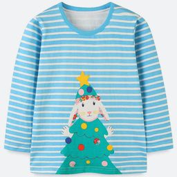 Oh Rare Girls Striped V-Neck Applique T-shirt-image-44