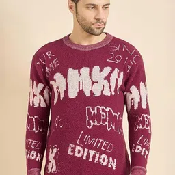Dzant Men Typography Printed Round Neck Woollen Pullover-picture-22