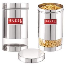 HAZEL Stainless Steel Transparent Glossy Finish See Through Container, Silver, Set of 2, 1200 ml each-picture-1