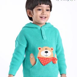 Babyoye 100% Cotton Solid Dyed Full Sleeves Hooded Sweaters Teddy Patch - Green-image-26