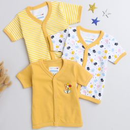 BUMZEE Pack Of 3 Half Sleeves Paws Printed & Striped Jhablas - Yellow & White-image-67