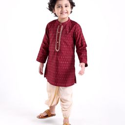 Babyhug Dobby Full Sleeves Embroidered Kurta with Solid Dhoti Set - Maroon-image-54