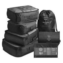 House of Quirk 7pcs Set Travel Organizer Packing Cubes Lightweight Travel Luggage Organizers with Laundry Bag or Toiletry Bag - Black-image-56