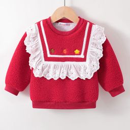 Kookie Kids Full Sleeves Sweatshirt with Lace Detailing - Red-image-53