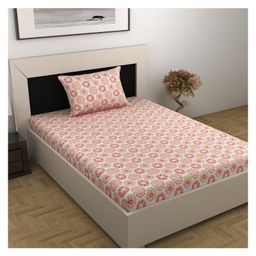 Divine Casa Prism Single Bed 100% Cotton 144 TC Single Bedsheet and Pillow Cover - Peach-10