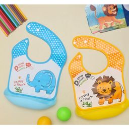 Yellow Bee Polyester Elephant and Lion Print Bib with Adjustable Closure for Boys  Blue and Yellow-18