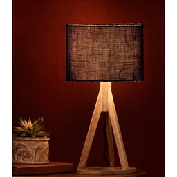 Green Girgit Jute Trio Wooden Lamp - Black-16