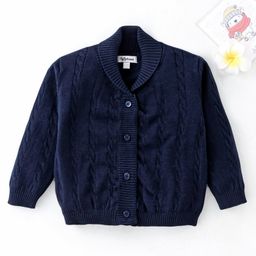 ToffyHouse Full Sleeves Cable Knit Front Open Sweaters - Navy Blue-image-63