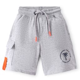 Primo Gino 100% Cotton Knit Knee Length Shorts with Text Print - Grey-picture-2