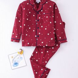 Nite Flite Full Sleeves All Over Stars Printed Coordinating Night Suit - Red-image-51