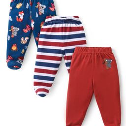Babyhug Interlock Cotton Knit Striped Footed Bootie Leggings with Koala Bear Print Pack of 3 - Multicolour-image-4
