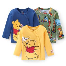 Babyhug Disney Interlock Cotton Knit Full Sleeves Jhablas With Winnie The Pooh Graphics with Badge Detailing Pack of 3- Yellow Green & Blue-image-35