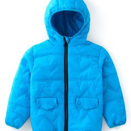 Babyhug Woven Full Sleeves Padded Hooded Jacket with Quilted Design & Solid Colour - Sky Blue-image-84