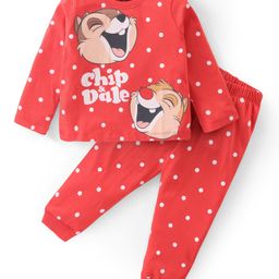 Babyhug Disney Single Jersey Knit Full Sleeves Night Suit With Chip n Dale Graphics - Red-picture-48