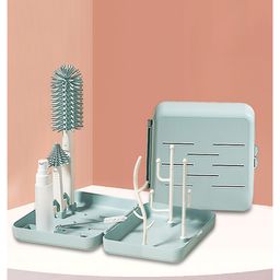 Tony Stark 6-in-1 Baby Bottle Cleaning Brush Set - Includes Silicone Bottle Brush, Nipple Cleaner, Straw Brush, Soap Dispenser, Storage Box, Bottle Drying Rack | Silicone Bristles (Plain Box - Green)-79
