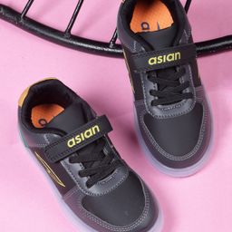 Asian Abstract Designed & Colour Blocked LED Sneaker Shoes With Velcro Closure - Grey Black-image-47