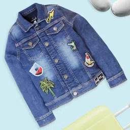 Kiddopanti Denim Full Sleeves Bird & Crocodile Patch Detailed Jacket - Blue-picture-33