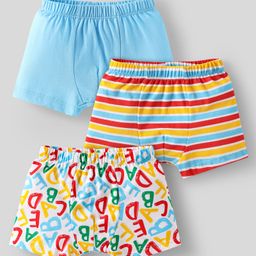 Babyhug 100% Cotton Single Jersey Knit Trunks With Stripes & Alphabet Print Pack Of 3 - Yellow & Light Blue-image-73
