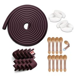 Kids Station Baby Safety Kit- 5 Meter Safety Strip + 8 Corner Guards + 4 Door Stoppers + 10 Child Safety Locks for Drawers, All-in-one Baby Proofing Kit (5 Meter Edge Protector Kit (Brown + Beige))-24