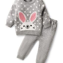 Babyhug Acrylic Knitted Full Sleeves Sweater Set With Bunny & Polka Dot Print - Grey-image-64