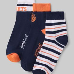 Pine Kids Cotton Knit Ankle Length Socks with Basketball & Stripe Design Pack of 3 (Color May Vary)-image-94