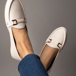 Shoetopia Buckle Detailed Ballerinas - White-image-77