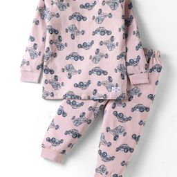 CUCUMBER Sinker Knit Full Sleeves Co-Ord Night Suit With Car Print - Baby Pink-image-63