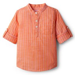 Babyhug Cotton Woven Full Sleeves Mandarin Collar Kurta Style Shirt With Stripes - Orange-picture-20