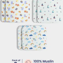 Orange Sugar 100% Cotton Muslin Pack of 6 Space & Breakfast Printed Multipurpose Wash Cloth - Multicolor-image-96