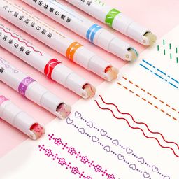 VGRASSP Colorful Roller Design Curve Highlighter Pen Toy Set For Kids And Adults - Pack Of 6 Pens Of 6 Different Patterns and Colors -  Best For Highlighting Text, Decorating Scrapbook image 2