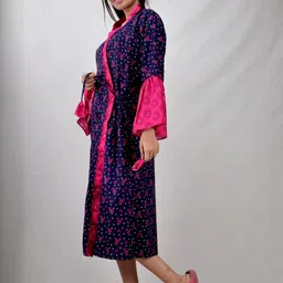 CLYMAA Blue Pure Cotton Maxi Printed Nightdress-picture-44