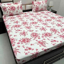 Pure Decor Pink & Pink Floral 350 TC Queen Bedsheet with 2 Pillow Covers-image-119