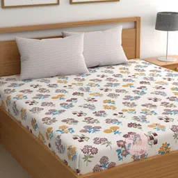 CHHAVI INDIA Beige & Orange Printed Microfiber 210 TC Queen Bedsheet Set 2.50m x 2.25m-image-80