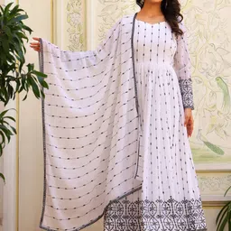 KALINI Women Embroidered Regular Thread Work Kurta with Trousers & With Dupatta-image-47