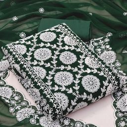 SAINOOR Floral Embroidered Silk Georgette Semi-Stitched Dress Material-image-44