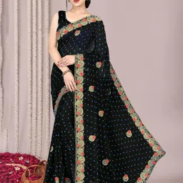 KALINI Polka Dot Embroidered Poly Georgette Saree-image-12