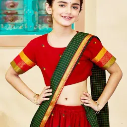 VASTRAMAY Girls Maroon Cotton Checks LehengaCholis-image-14