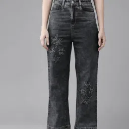 KASSUALLY Black Relaxed Fit High Rise Jeans-image-28