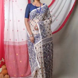 Unnati Silks Cream Cotton Woven Saree With Unstitched Blouse-image-4
