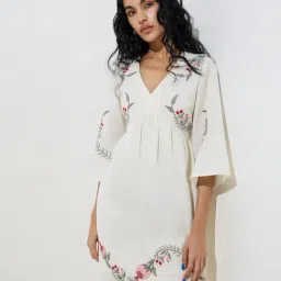 Bombay Paisley by Westside Off-White Floral Cotton-Blend A-Line Dress-picture-3