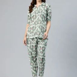 One Femme Light Green Printed Top With Pants-picture-22
