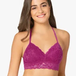Amante Deep Fuchsia Lace Non Wired Padded Bralette-picture-30