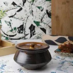 VarEesha Hunar Brown Ceramic Serving Handi with Lid (600 ml) - Set of 1-18
