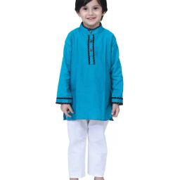 BownBee Kids Teal Blue Regular Fit Kurta & Pajamas-image-53